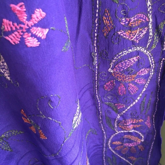 PURPLE embroidered Kantha Crepe Silk SAREE 200" - Picture 6 of 8